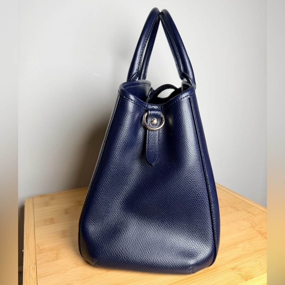 Coach Navy Pebbled Leather Top Handle Satchel Gold Hardware Margot Bag Blue - Picture 3 of 14